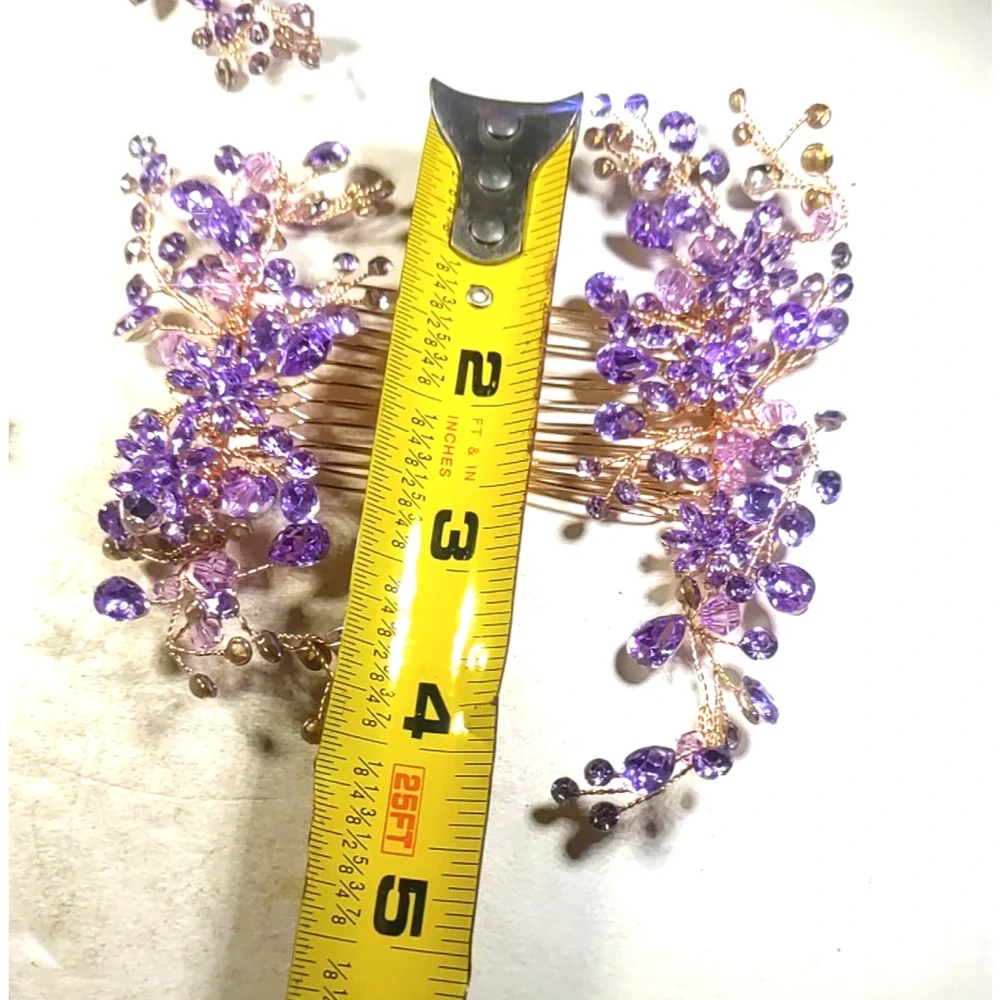 Barrettes Hair Picks And Combs Gold Tone Purple Rhinestone Fancy Party Prom...